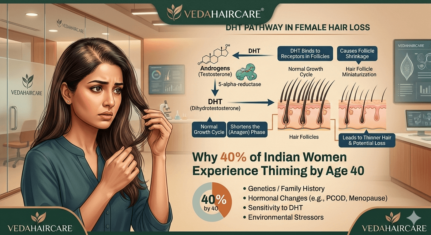 DHT Pathway in Female Hair Loss: Why 40% of Indian Women Experience Thinning by Age 40